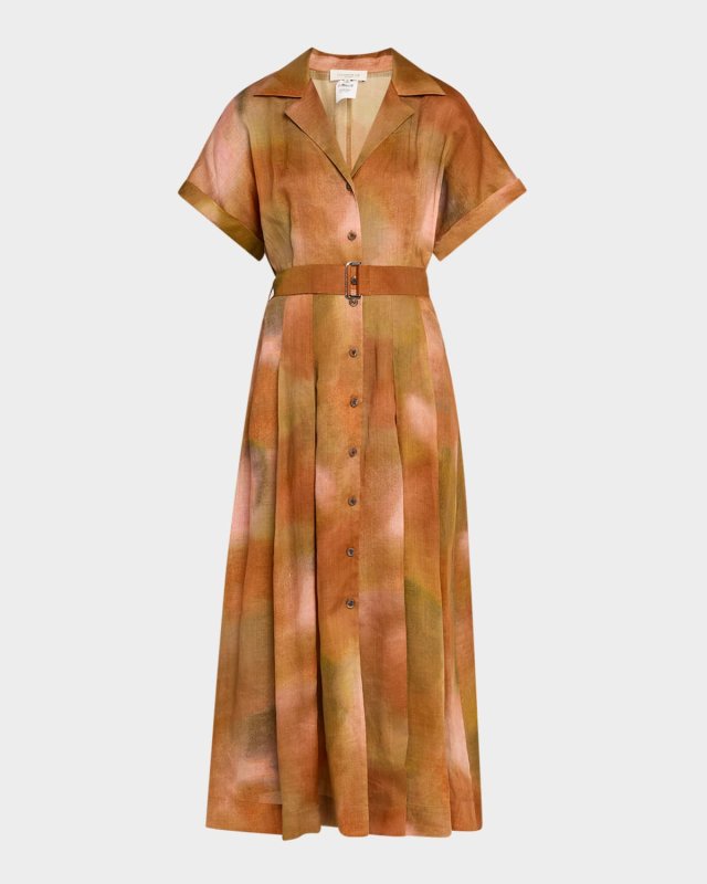 Belted Notched-Lapel Midi Shirtdress